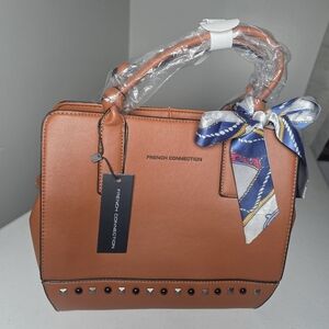 French Connection Tan Satchel with Scarf Accent NWT